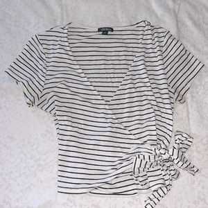 Striped Short Sleeve Wrap Top